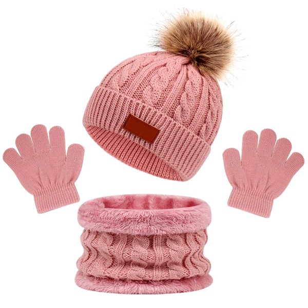 AWAVM 3Pcs Kids Winter Warm Beanie Hat Scarf Gloves Set