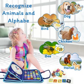 GOOJOOY Busy Board 7 in 1 Motor Skills Toy for Toddlers, Activity Board Montessori Toy from 1 2 3 4 Years for Boys Girls Baby Sensory Learning Toy Basic Knowledge