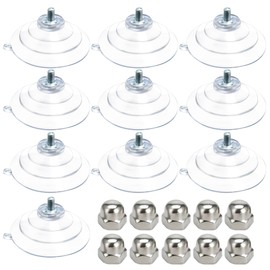 ASOFTY Pack of 10 M5 Suction Cups with Thread, Diameter 60 mm, Round Suction Cups for Windows, Suction Cups without Hooks with Metal Screw Nut, PVC Transparent Suction Cups for Glass, Wall, Window