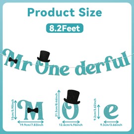 Mr Onederful Banner – Decoración de fiesta de primer cumpleaños para niño, pancarta de primer cumpleaños para niños, purpurina azul