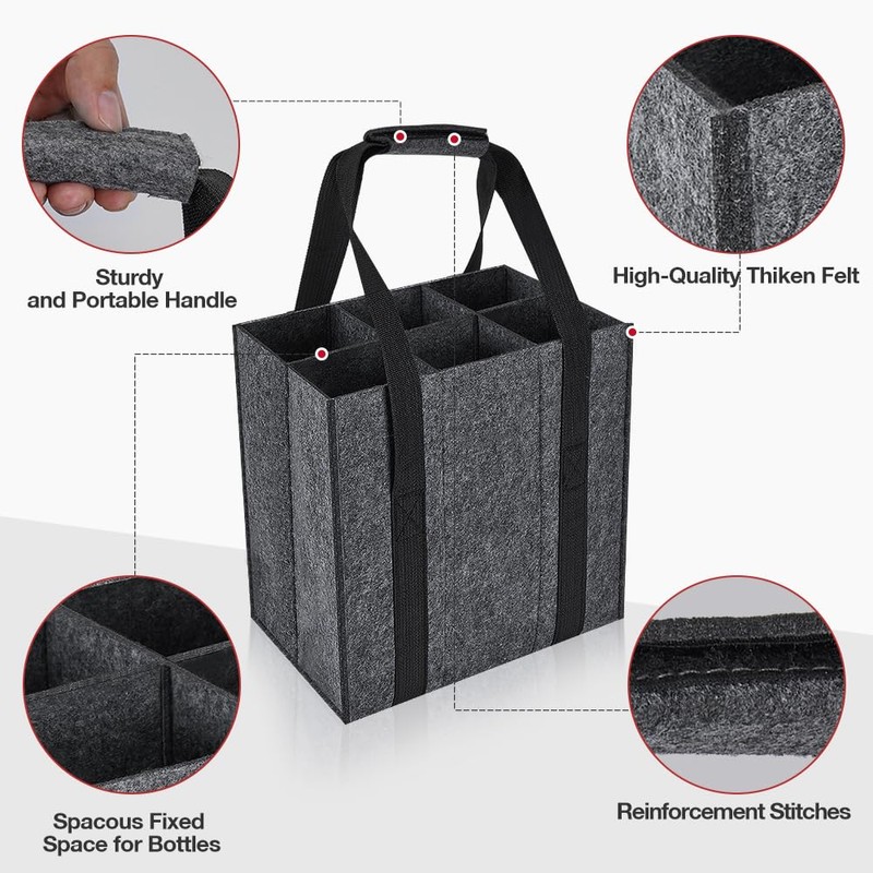 Eurhomewit Bottle Bag, gray, Bottle carrier bottle bag, felt bottle