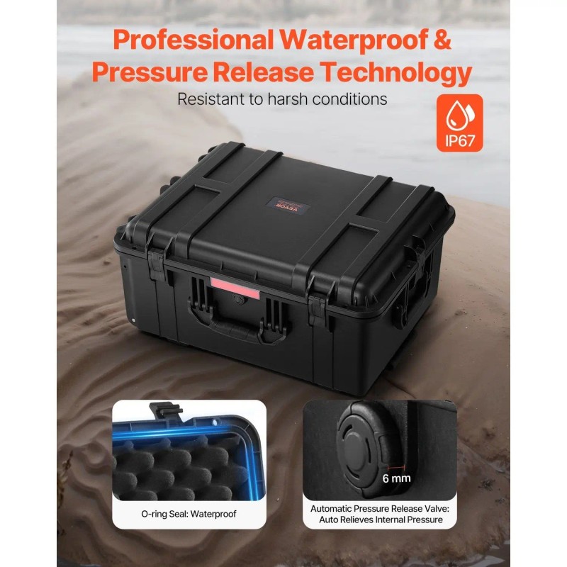 Heavy Duty Weatherproof Hard Tool Case with Pre-Cut Foam Retractable
