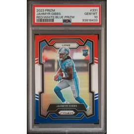 Graded 2023 Panini Donruss Jahmyr Gibbs #331 Red/White/Blue Prizm Rookie RC Football Card PSA 10 Gem Mint