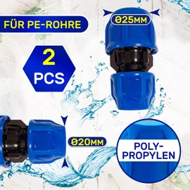Reducing Clamp Connectors Diameter 25 mm x 20 mm Polypropylene Polypropylene Sleeve for Connecting Polyethylene PE Pipe - Pack of 2 MONTERAL