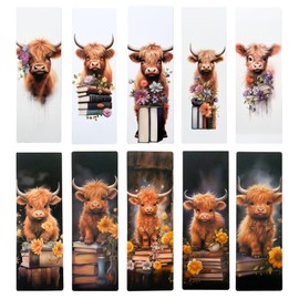 Highland Cow Bookmarks 10PC Page Markers for Book Lovers Teacher Office Stationery Supplies Animal Bulk Gift Set Fun Office Reading Accessories Bookish Bookworm Adults Women