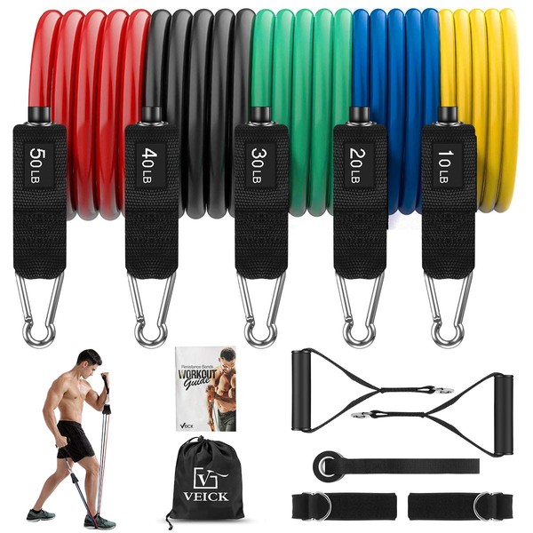 VEICK Resistance Bands Set,Workout Bands,Exercise Bands,5 Tube Fitness Bands with Door Anchor,Handles,Portable Bag,Legs Ankle Straps for Musle Training, Physical Therapy, Shape Body,Home Workouts