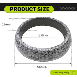 MLY 2PCS Exhaust Gasket, 2.36Inch Graphite Exhaust Manifold Gasket, Seal Muffler Ring, Leakproof Exhaust Pipe Exhaust Manifold Gaskets, Replacement for Muffler Gasket (ID 60MM)