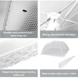 Simply Genius Pop-Up Mesh Food Covers for Outdoors - 6 Pack Extra Large 39" x 24", White, Collapsible & Reusable - Buffet Food Covers & Bug-Net Tent for Picnic, Party & Camping