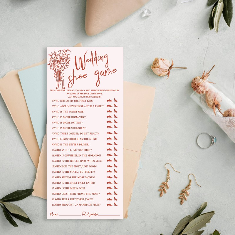 Wedding Shoe Game Cards for Bridal Shower, 25 Guests, Pink,