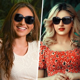 Joopin Trendy Butterfly Big Sunglasses for Women Oversized Jackie Sun Glasses Polarized UV Protection Rectangle Shades for Women (Black Purple + Black Red)