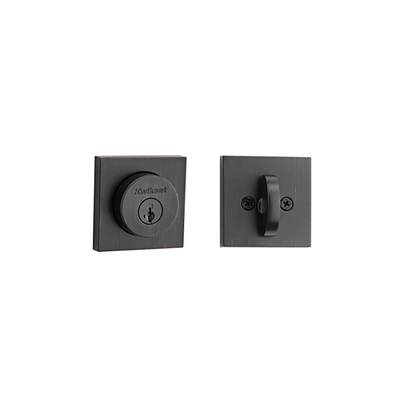 Kwikset Halifax Deadbolt Lock, Venetian Bronze Square Exterior Keyed Front