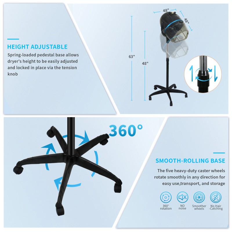 SEGAWE 1300W Adjustable Hooded Floor Salon Hair Bonnet Dryer Stand