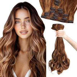 Vlasy Hair Extensions Clip in,7PCS Wavy Clip in Extensions,20 Inches Long Synthetic Clip on Hair Hairpiece Full Head for Women Girls(33/30#)