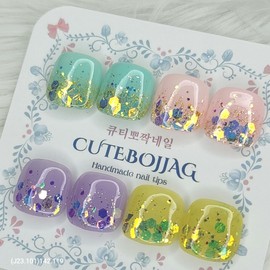 Hexagonal glitter point thumb pedi tip set of 4 - Paddy A / 육각 글리터 포인트 엄지 페디팁 4종 세트 - 패디A