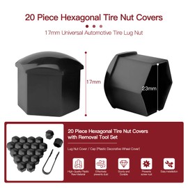 20 Pack Wheel Nut Covers, 17mm Wheel Nut Covers, Durable Black Wheel Nut Caps with Removal Tool, Protective Lug Cover for Most Cars