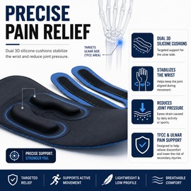 CyberNexus Ultra-Thin TFCC Wrist Brace, 3D Gel Pad, Navy Blue, 1-Pack