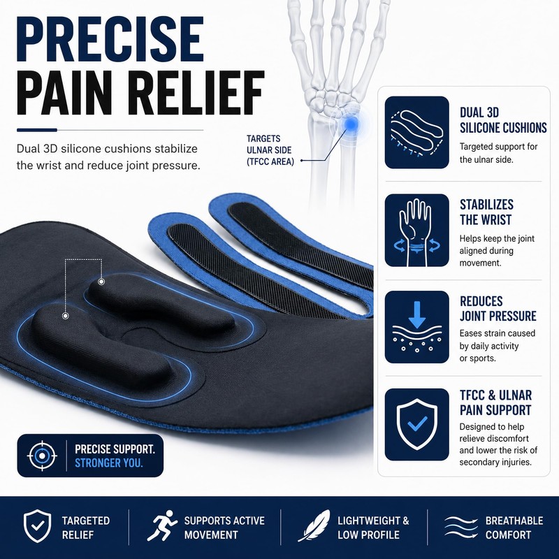 CyberNexus Ultra-Thin TFCC Wrist Brace, 3D Gel Pad, Navy Blue,