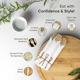 EcoPreps Premium Pre-Rolled Napkin and Bamboo Cutlery Set (30 Pack, 120 PCS) 100% Biodegradable, Eco-Friendly, Disposable Wrapped Cutlery - Includes Pre-Wrapped Bamboo Forks, Knives, Spoons, & Napkins