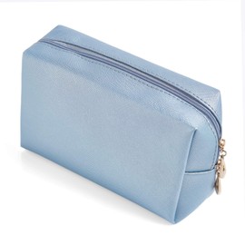 Sohynca PU Leather Cosmetic Bag for Women Minimalism Makeup Bag for Daily Use Portable Storage Purse Small Neat Cosmetic Pouch Water-resistant Toiletry Bag for Travel (Light Blue)