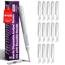 MyMed 10R Blades Dermaplaning Razor for Women Face 10R Blades with Scalpel Handle - Pack of 15 Dermaplane Blades Scalpel 10R + Dermaplane Handle #3, Size 10R Scalpel Blades, Dermaplane Blades 10R