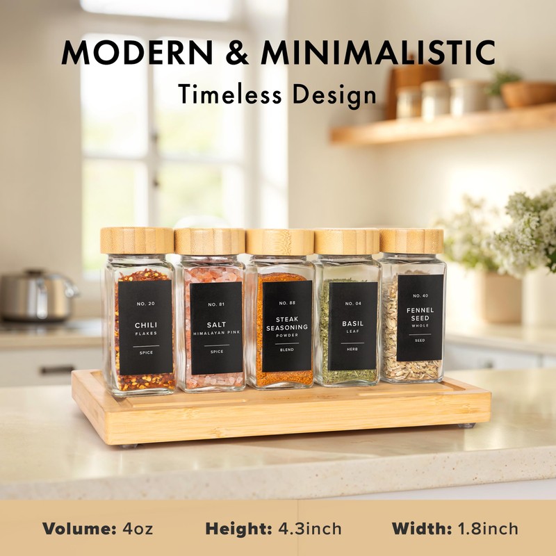 EDELHAUS® Square Spice Jars with Bamboo Wooden Lid (Pack of