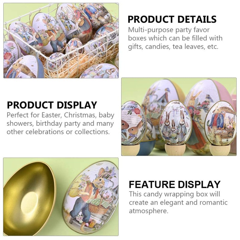 zalati Easter Bunny Tin Box, 6 Pieces Egg Shaped Candy