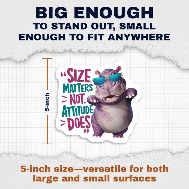 (2 Pack) Cute Hippo Stickers Sticker - Size Matters Not