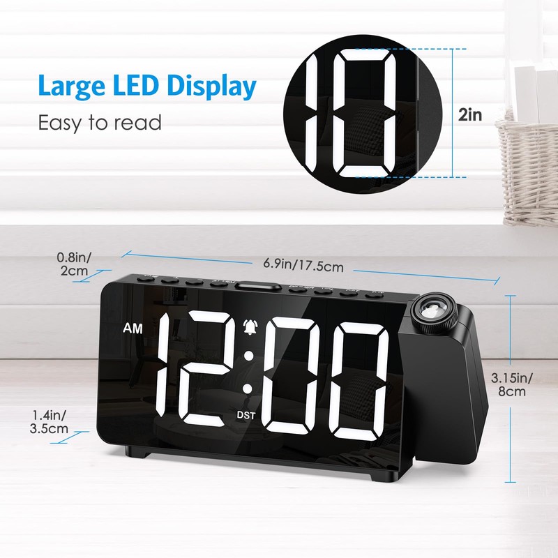 AMIR Projection Alarm Clock for Bedroom Ceiling, Digital Clock with
