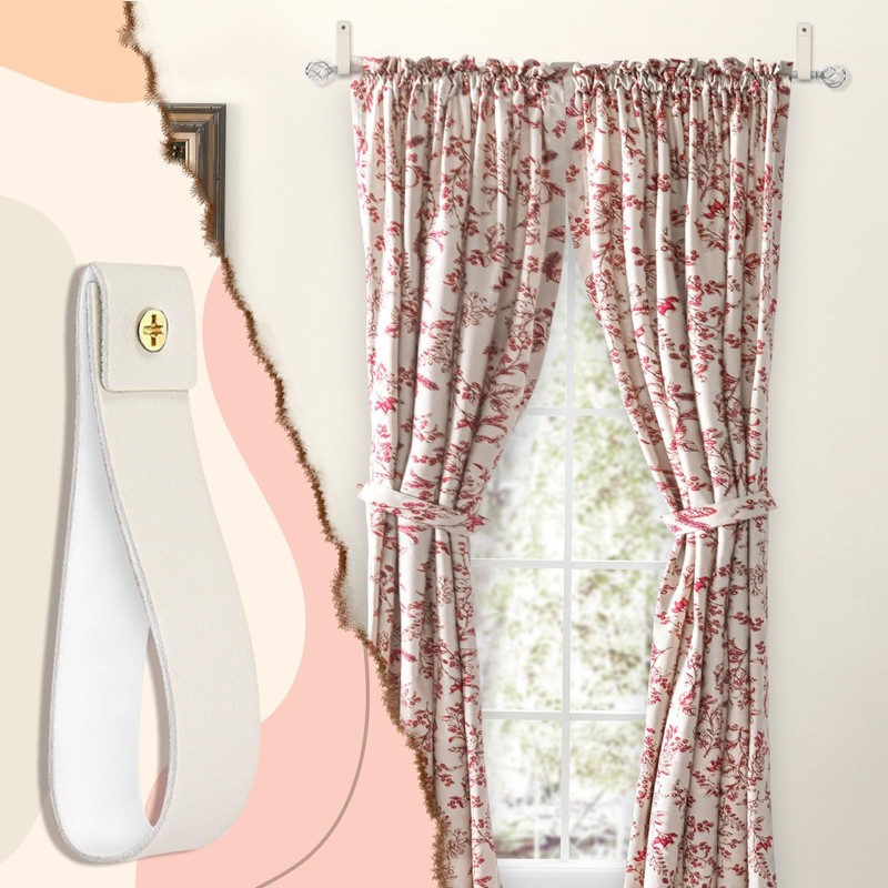 Creamy White Wall Hooks - 8 Pcs Leather Strap Curtain
