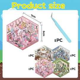 Cosmeria 4 Sets DIY 3D House Sticker Set Type B, 3D Sticker Scene, Creative Stress Relief for Children, Adults, Sticker Therapy, Creative Scene Fun Stacking