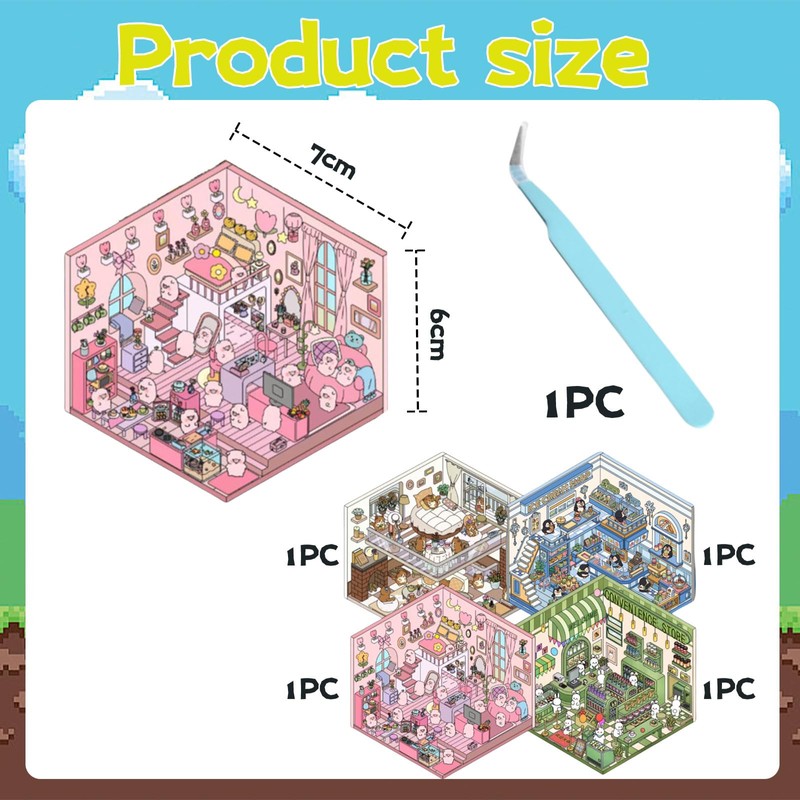 Cosmeria 4 Sets DIY 3D House Sticker Set Type B,