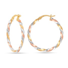 LeCalla 925 Sterling Silver Hoop Earrings Three-Tone Click-Top Lightweight Italian Design 14K Gold-Plated Small Earrings for Women - 20MM