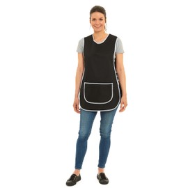 Ladies Plain Colour Piping Design Tabard Apron Overalls Front Pocket Stylish Tabards for Women Casual Aprons for Women Home Kitchen Restaurants Coffee Shops UK Made (3XL, Black)