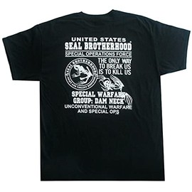 United States Seal Brotherhood Special Operations Force Two Logos T-Shirt Special Warfare Frog Skeletons Black