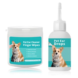 Znnhnn Ohrenreiniger Set für Hunde und Katzen, Ohrenreinigungs-Pads 50 STK und Ohrentropfen 60ml - bei Entzündung, Juckreiz, Ohrenspülung, Ohrenschmalz Entferner, Ohrmilben | natürlich Hund & Katze