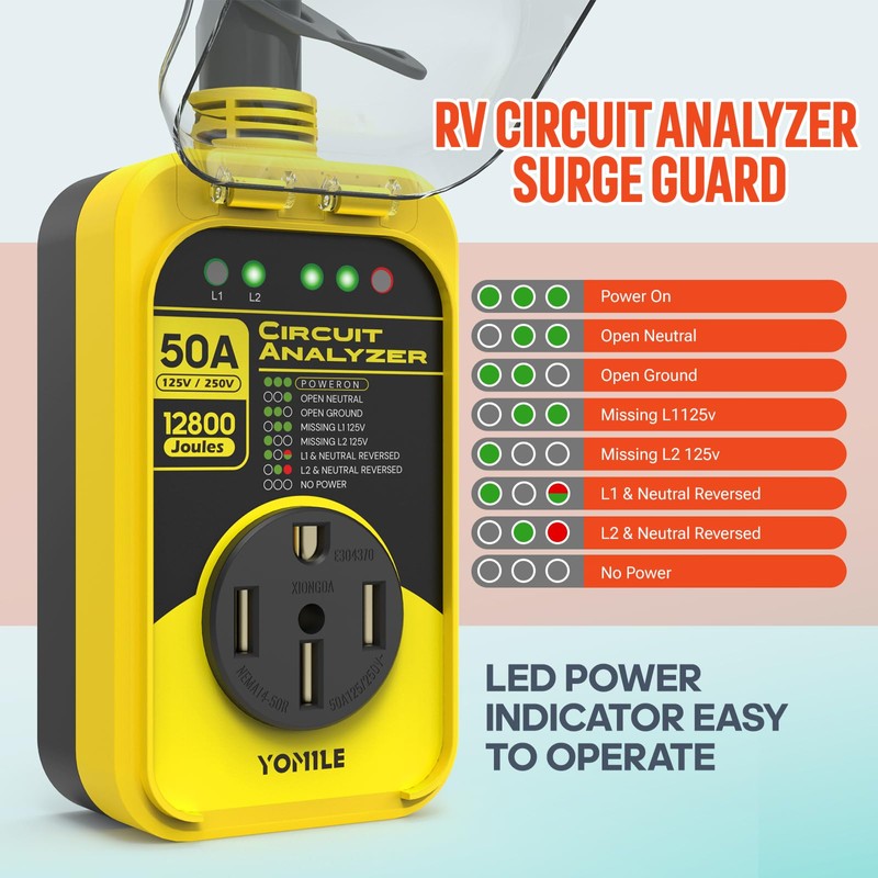 Yomile RV Surge Protector, 50 Amp 12800 Joules RV Circuit