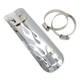 Mirai.2022 Motorcycle Muffler Guard Exhaust Pipe Muffler Cover Fire Flame Pattern Stainless Steel Silver Universal