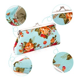 Oyachic 2 Packs Coin Purse Cell Phone Pouch Rose Pattern Clasp Closure Wallet Gift (White and blue)