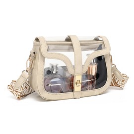 FAIME Clear Stadium Bag for Women Crossbody Cute Clear Bag for Stadium Event Concerts, See Through Purse With Guitar Strap (Beige)