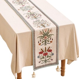 ISAENNE Designer Elegant Linen Table Runner 118 Inches, Farmhouse Colorful Wildflower Pattern Table Runners for Dining Tables,Decoration for Thanksgiving,Parties,Christmas,New Year,16"x118"