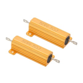 PATIKIL 50W 0.5 Ohm Aluminum Shell Resistor, 2 Pack Aluminum Housing Resistor Housed Case Wirewound Resistors Screw Tap Power Resistor 5% Tolerance, Golden