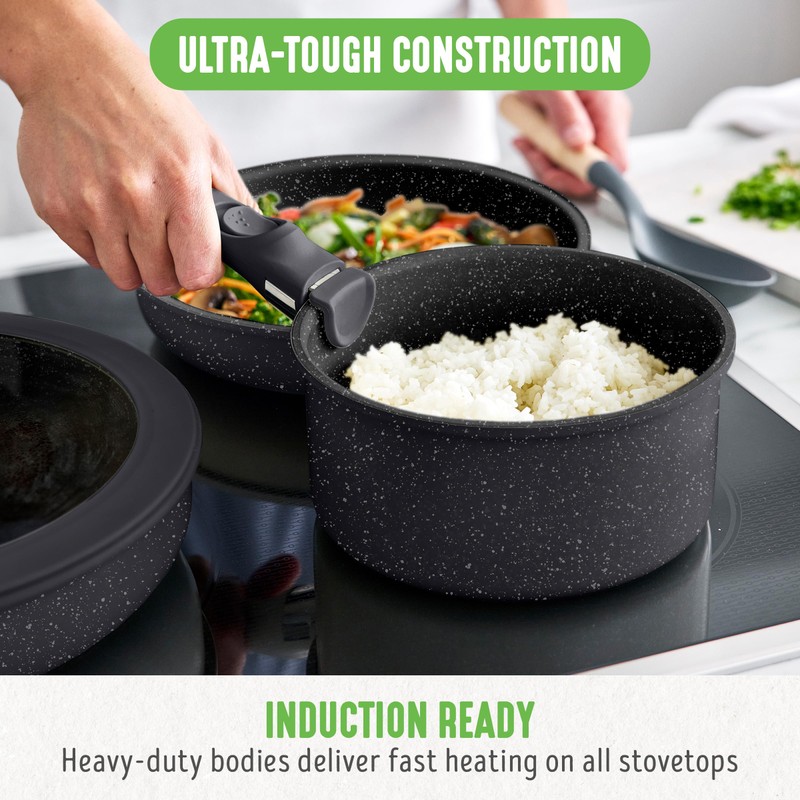 GreenLife 10 Piece Nonstick Pots & Pans Set, Detachable Handle