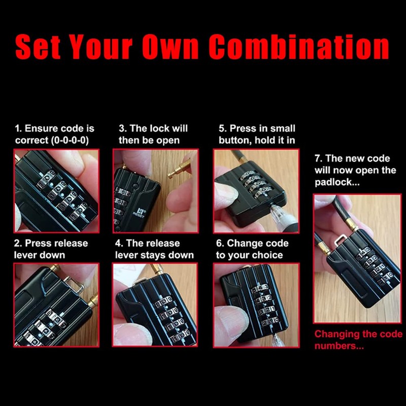 RESET -200 4-Digit Combination Lock with 10 cm Wire Rope,