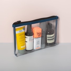 OneNine5 Havelock Blue Airport Clear Plastic Toiletry Bag. for Eco-Friendly Travel Wash Bag. Reusable & TSA Approved Pouch for 100ml Liquid Bottles & Holiday Essentials. 1 Litre Volume. Mens, Women
