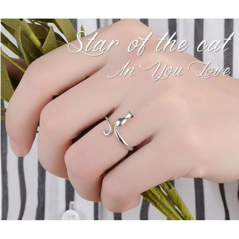Dtup Anillo Kitten Elegante Plata Gato Regalo Minino Cat Kawaii