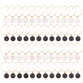 Magibeads 24Pcs 12 Constellations Wine Glass Charms Alloy Enamel Charms Drink Tags Identifier Charms 316 Stainless Steel Hoop for Stem Glasses Wine Tasting Party Supplies