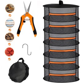 Cerkkapo Drying Net Herbs, 6-Layer Herb Dryer Hanging, Foldable Drying Net with Loppers and Hooks, Drying Nets for Hanging Herbs, Drying Net for Plant, Spices, Flowers, Vegetables