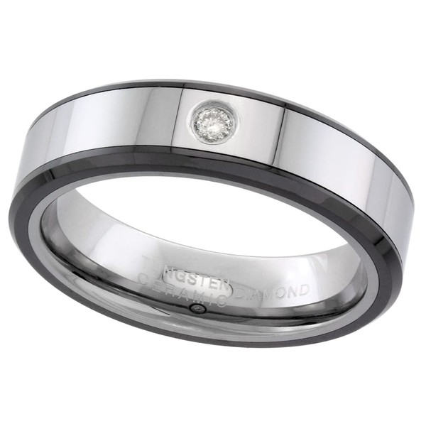 Sabrina Silver 6mm Tungsten Diamond Wedding Ring for Him &