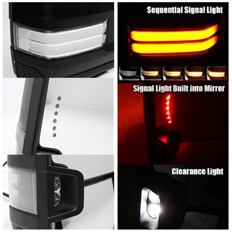 Ada For 07-13 Silverado Power+Heated Sequential Signal Trailer Towing Mirrors