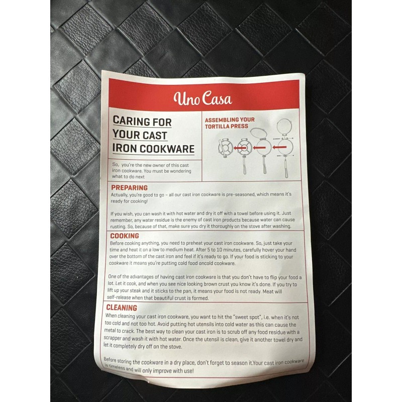 Uno Casa CAST IRON Tortilla Press - "Uno Casa" Non-Stick